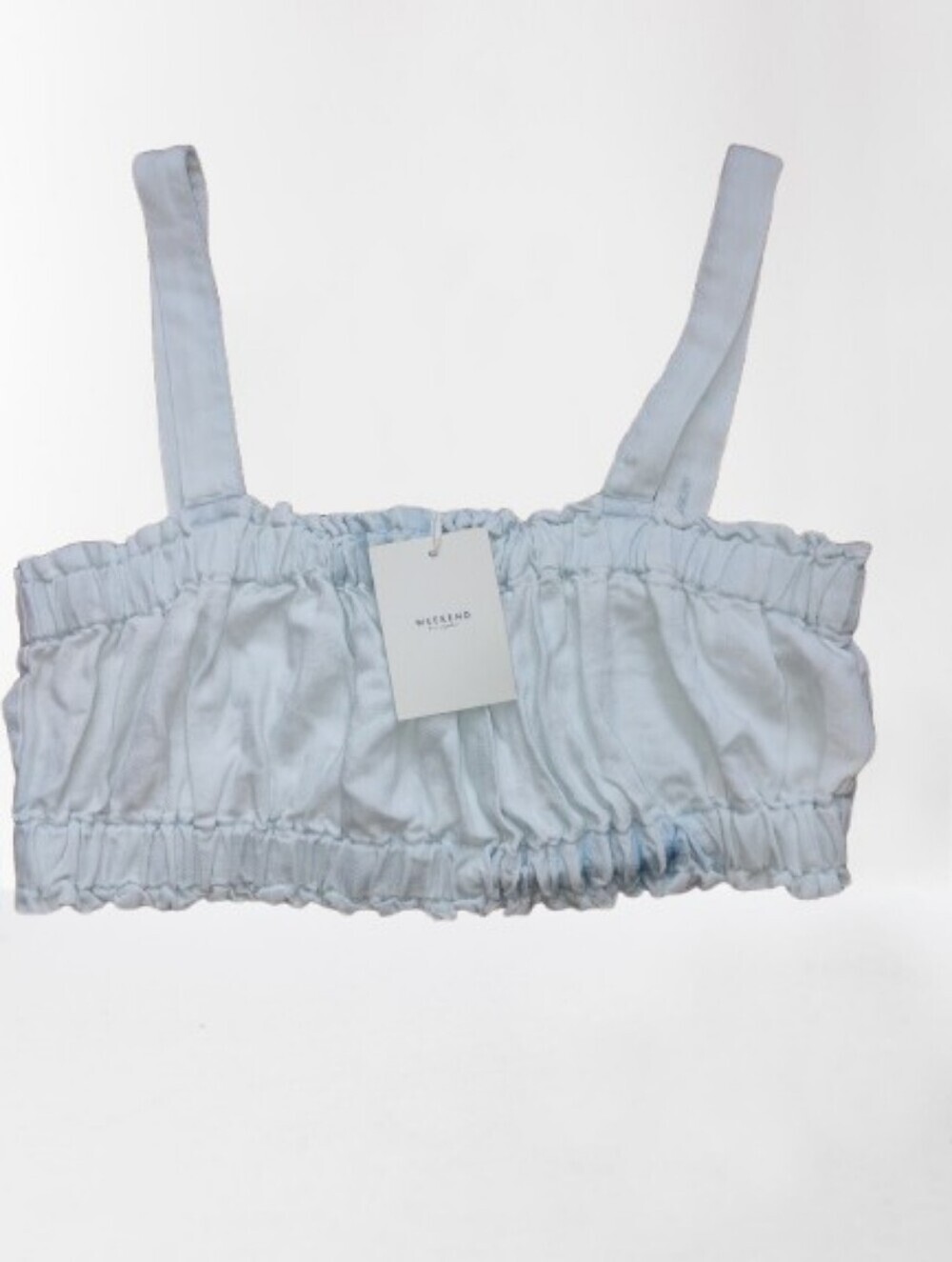 NWT Weekend Los Angeles Light Denim Smocked Crop Top XL